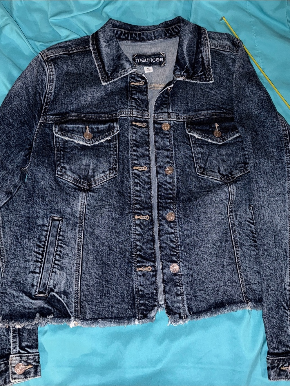 Maurices Acid-Wash Denim Jacket with Frayed Hem